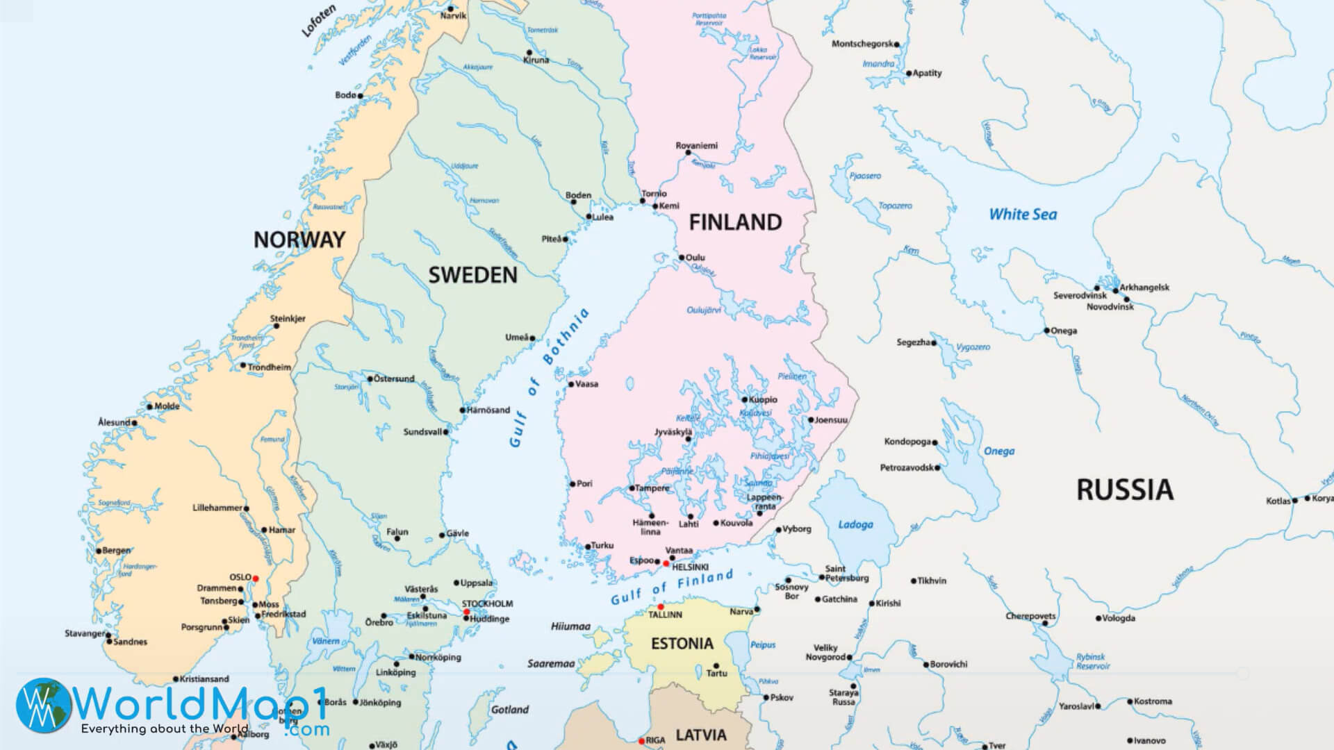 Baltık ve İskandinavya ile Rusya Haritası